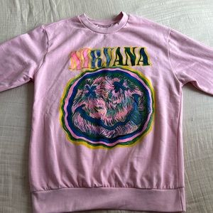 Nirvana officially licensed pink rainbow smiley face sweatshirt size large L